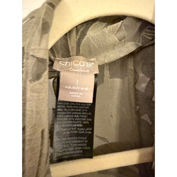 CHICO'S TRAVELERS WOMENS GREEN FLORAL CARDIGAN SWEATER SZ 1 - Picture 4 of 4